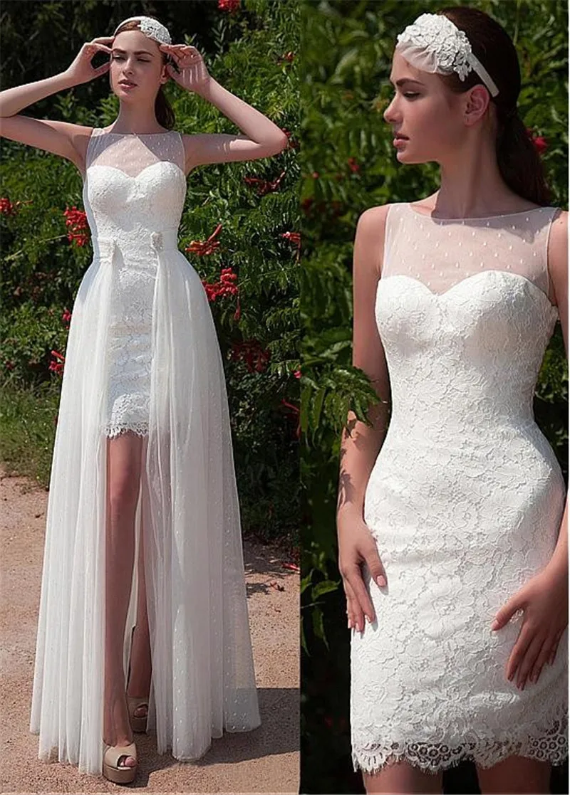 Sexy Polka Dot Two Piece Beach Wedding Dress Removable Skirt Cheap