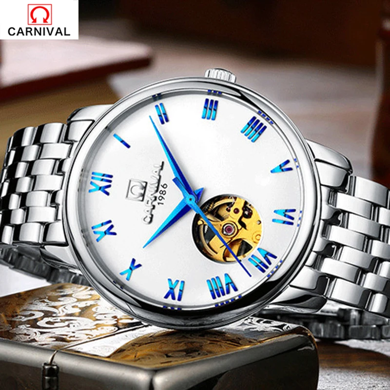 

Carnival 2018 gold watches Men luxury top brand stainless steel fashion skeleton automatic mechanical watches relogio masculino