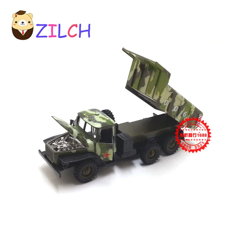 

1:43 High imitation ETI Russian military Dump truck alloy car model in original box pull back muical flashing toy for children