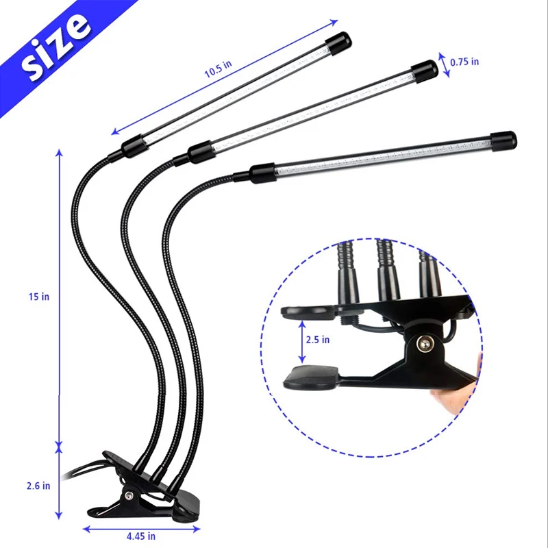 Lámpara de crecimiento lámpara de crecimiento soporte temporizador lámpara 27 w planta crecimiento Lámpara USB enchufe LED 3 cabeza para planta interior el crecimiento de la iluminación