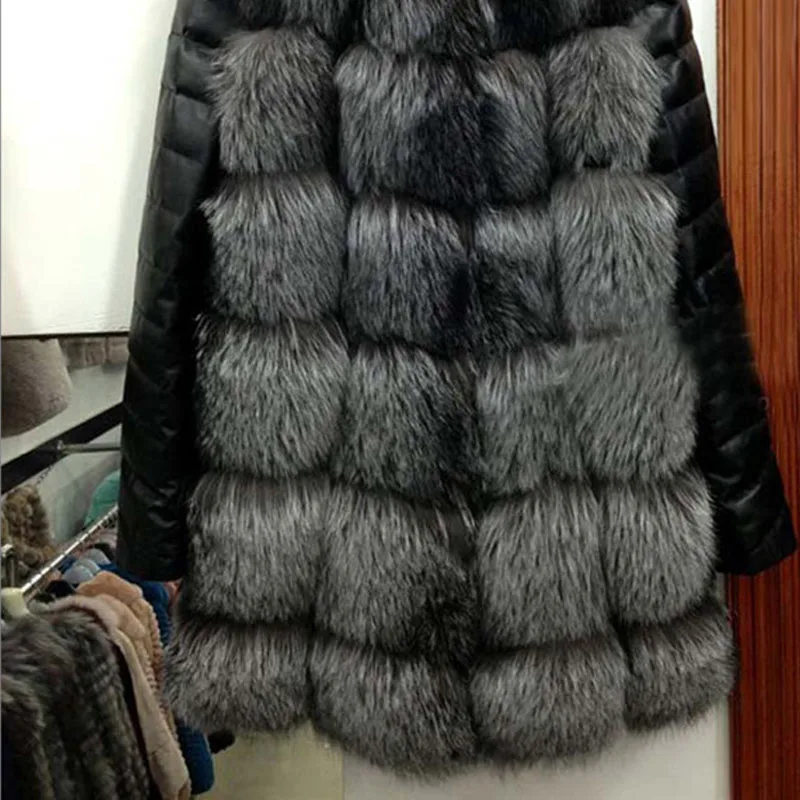 Горячая Распродажа, модное зимнее женское пальто из искусственной кожи с искусственным лисьим мехом, куртка с длинным рукавом, теплая верхняя одежда, женское повседневное пальто, S-3XL