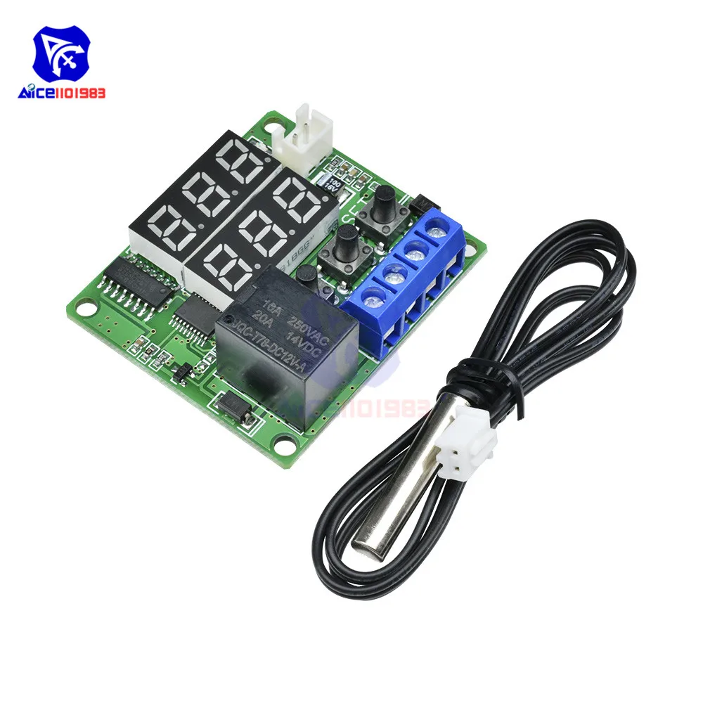 W1219 DC 12V термостат реле двойной светодиодный измеритель температуры регулятор