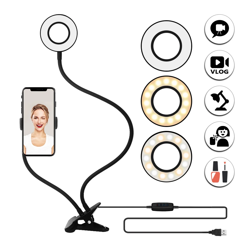 

Travor led selfie ring light for Youtube Live stream video chat with cell phone holder Adjustable Desk Lamp Makeup Light