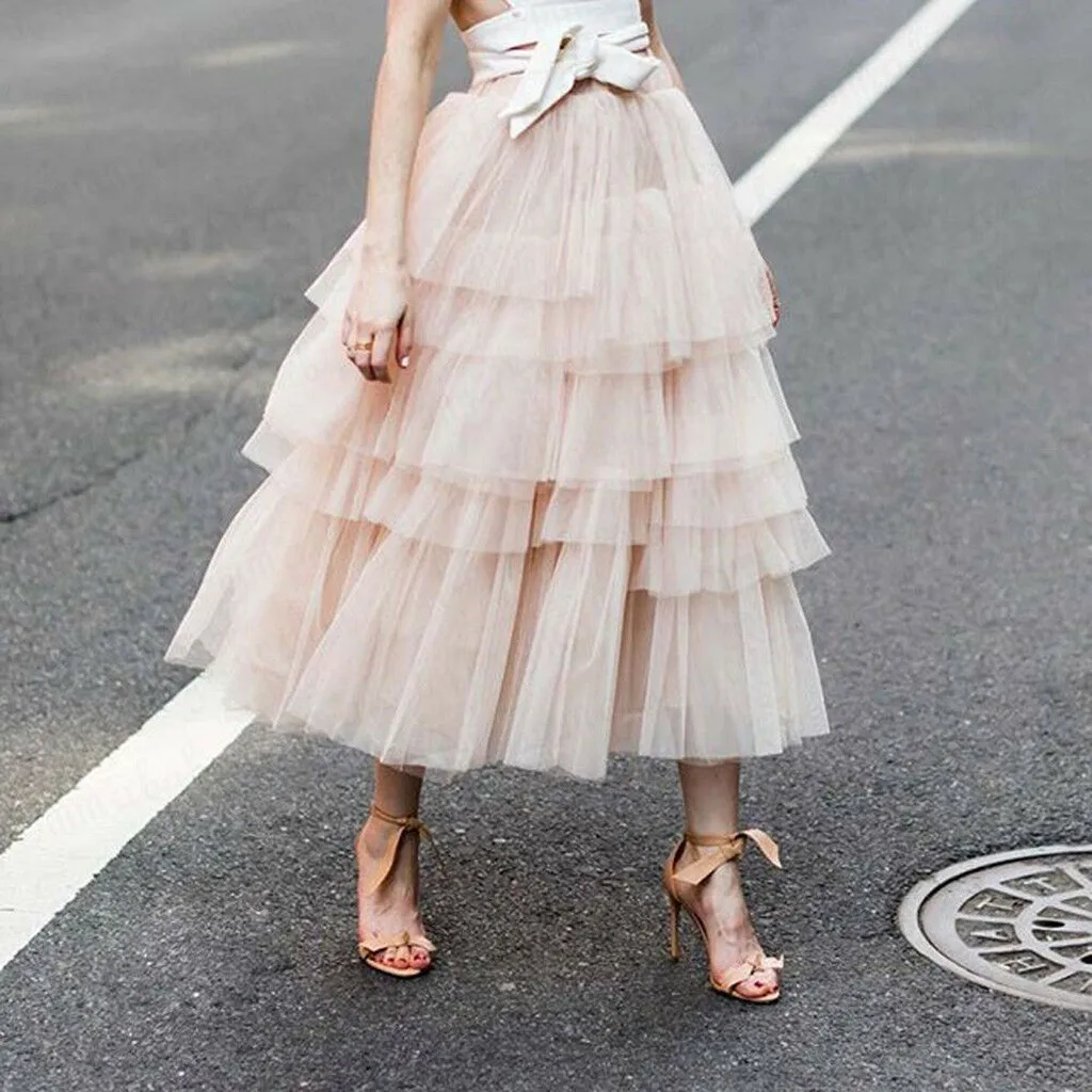 MISSOMO, Женская фатиновая юбка, винтажная цветная юбка-пачка, бальная юбка, розовая Милая стильная уличная длинная юбка