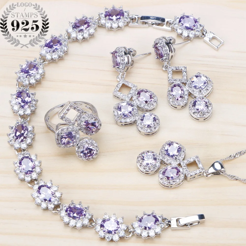 

925 Sterling Silver Jewelry Sets For Women Ladies Zirconia Rings Silver Bracelets/Earrings/Necklace Set Jewellery Gifts Box