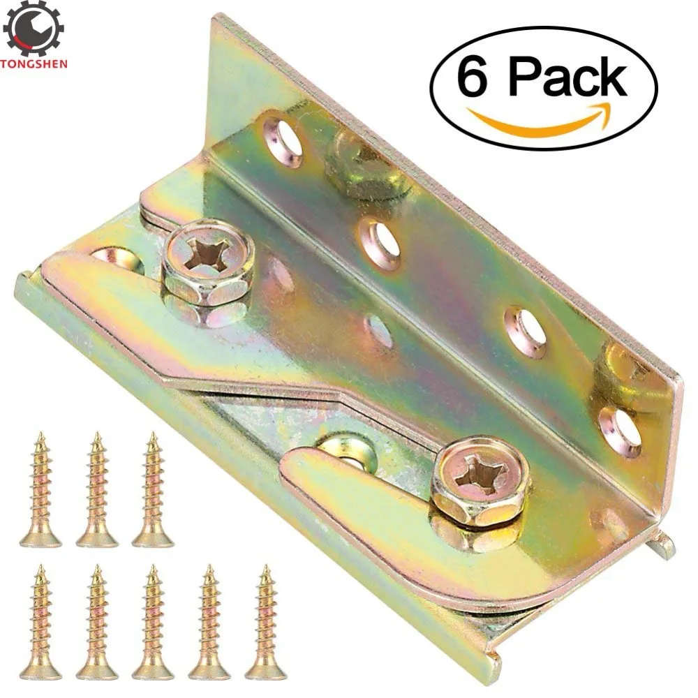 6set Furniture Bed Rail Brackets Hardware Heavy Duty NoMortise Wood