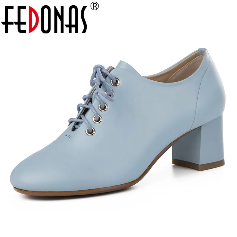 

FEDONAS Genuine Leather Women Spring Autumn Pumps Elegant Lace-up Office Shoes Woman Round Toe High Heeled Shoes Female Pumps