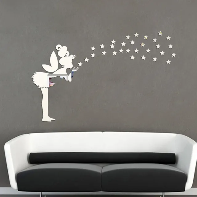 angel magic fairy stars 3d mirror wall sticker kid bedroom