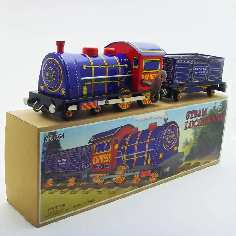 

[Funny] Adult Collection Retro Wind up toy Metal Tin Steam locomotive train Transport train Clockwork toy figure vintage toy