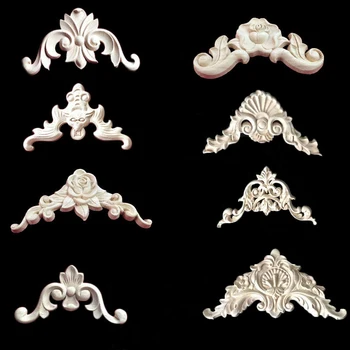 

4Pcs Woodcarving Corner Decal Unpainted Wood Carved Decal Corner Onlay Applique Frame for Furniture Cabinet Door Decor Crafts