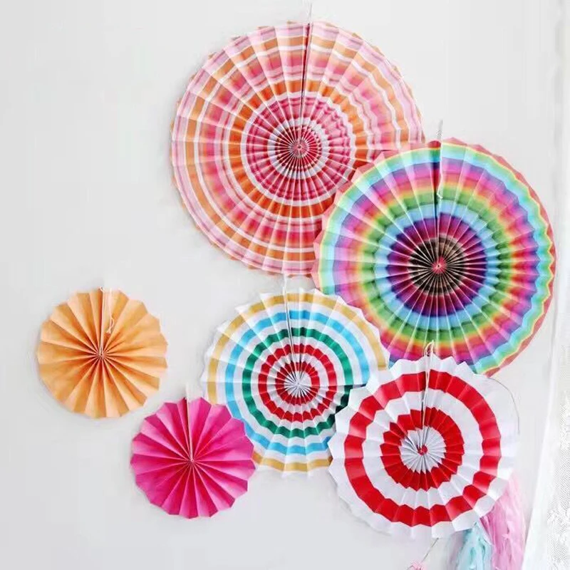 DIY 6Pcs/Set Hanging Paper Fan Pinwheel Garland Children Birthday Party Decor 5 Colors