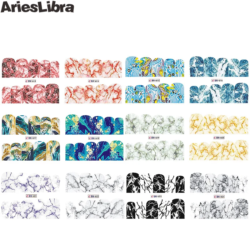 AriesLibra мраморные Водные Наклейки для ногтей, украшения для ногтей, аксессуары для ногтей, аксессуары для маникюра