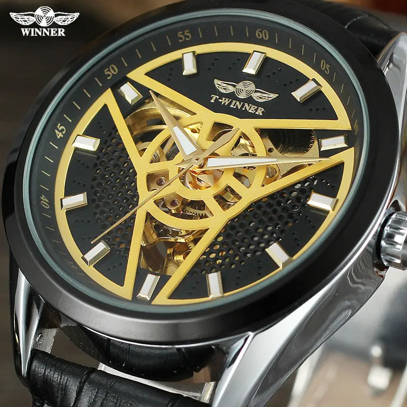 Часы скелетоны WINNER Мужские механические брендовые наручные Модные подарочные с
