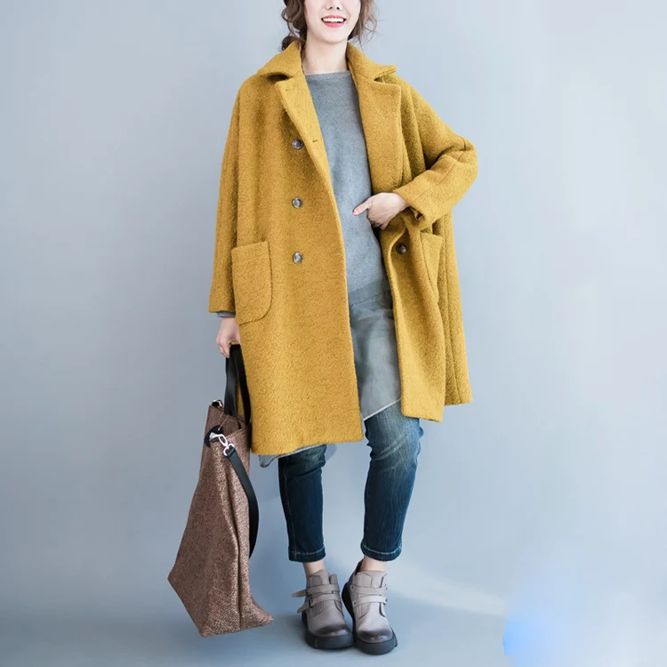 Yellow Oversized Notched Neck Thickened Coat (9)