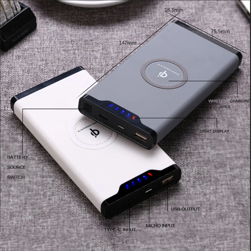 Qi Беспроводное зарядное устройство 10000 мАч портативное USB зарядное устройство Беспроводная зарядная подставка для iphone X 8 Plus для samsung 8 S8 внешний аккумулятор