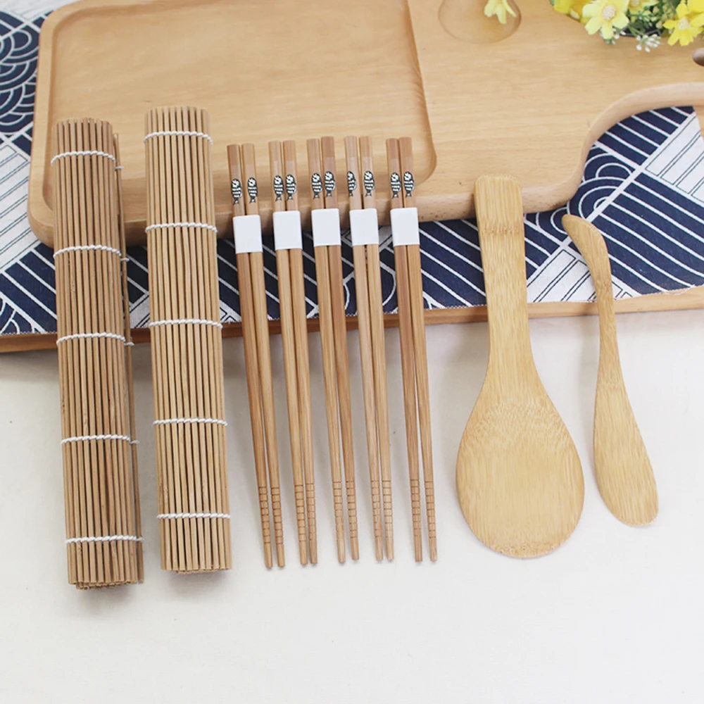 Новые 9 шт./компл. бамбуковые рулонные коврики для изготовления суши инструменты палочки для еды рисовый Рассекатель инструменты для суши большое предложение