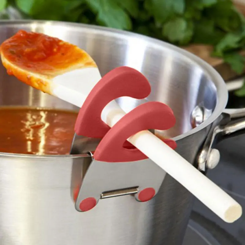 

Stainless Steel Pot Spatula Clip Dishes Utensil Bowls Holder Accessory Tool Kitchen Storage Rack