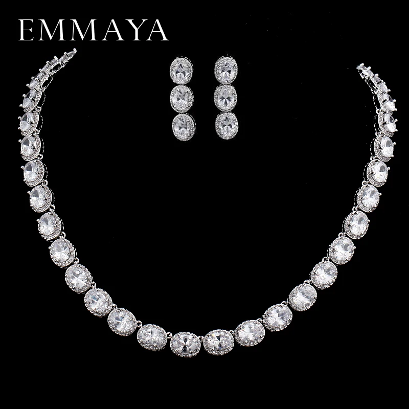 EMMAYA овальные AAA циркониевые белые с фианитом Кристалл Ювелирные наборы для женщин модные серьги ожерелье набор