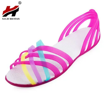 

Women Sandals 2017 Hot Summer New Candy Color Women Shoes Peep Toe Stappy Beach Valentine Rainbow Croc Jelly Shoes Woman Flats
