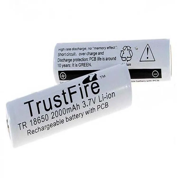 

5pcs/lot TrustFire Protected TR 18650 2000mAh 3.7V Li-ion Rechargeable Battery with PCB Power Source For LED Flashlight