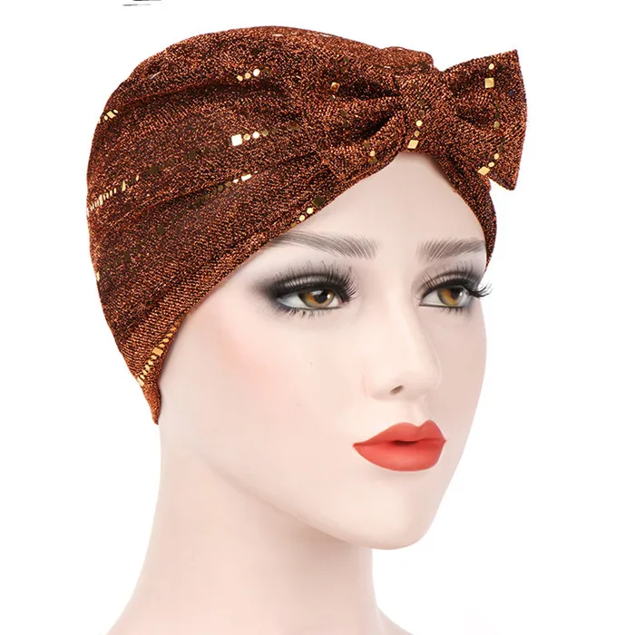 Мусульманские женские хлопковые блестки бантиком с рюшами тюрбан шляпа раковая шапочка при химиотерапии шапки банданы чепчик капот аксессуары для волос