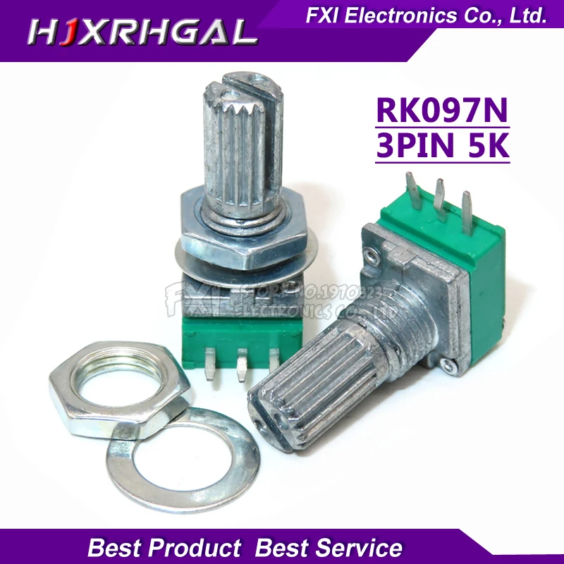 5PCS RK097N 5K single linked potentiometer B5K with a switch audio 3pin