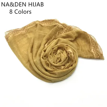 

Fashion Solid Color lace edges scarf hijab woman plain maxi shawl wrap flower white Pearl foulard soft cotton Muslim 10pcs/lot