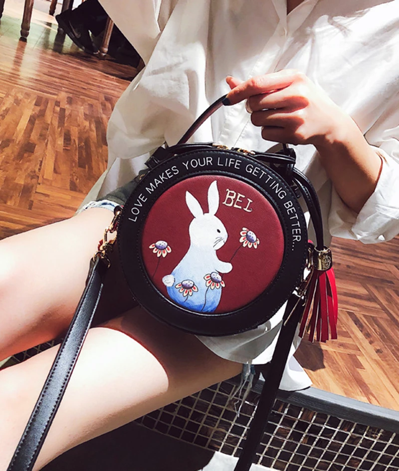 Women Fashion Handbag Female Leather Roll Circular Bag Famous Tassel Crossbody Shoulder Bags Flower Cute Tote Sac A Main SS7303 (18)