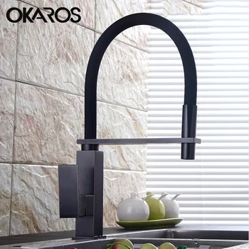 

OKAROS Newest Kitchen Faucet Pull Out Down 360 Degree Rotation Nickle Brushed ORB Single Handle Sink Hot&Cold Water Tap Mixer