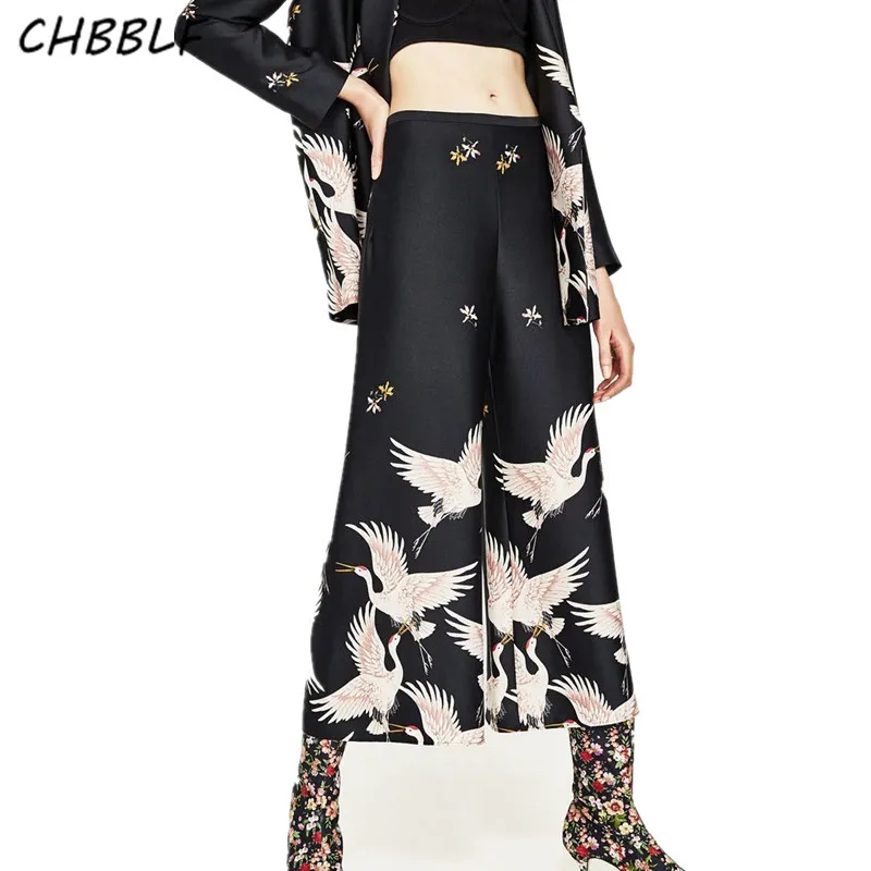 

New Spring European Printing Wide Leg Pants Fashion Loose High Waisted Trousers Culottes Pop156