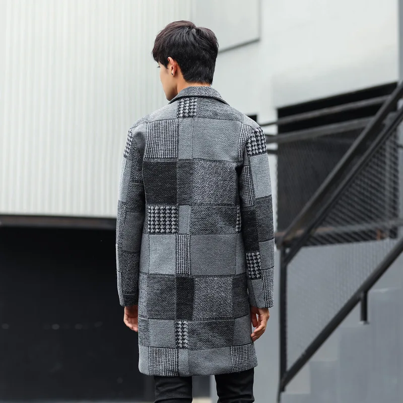 Осенние и зимние мужские куртки и пальто Casaco Masculino, клетчатое пальто, мужское шерстяное пальто в Корейском стиле, мужская верхняя одежда