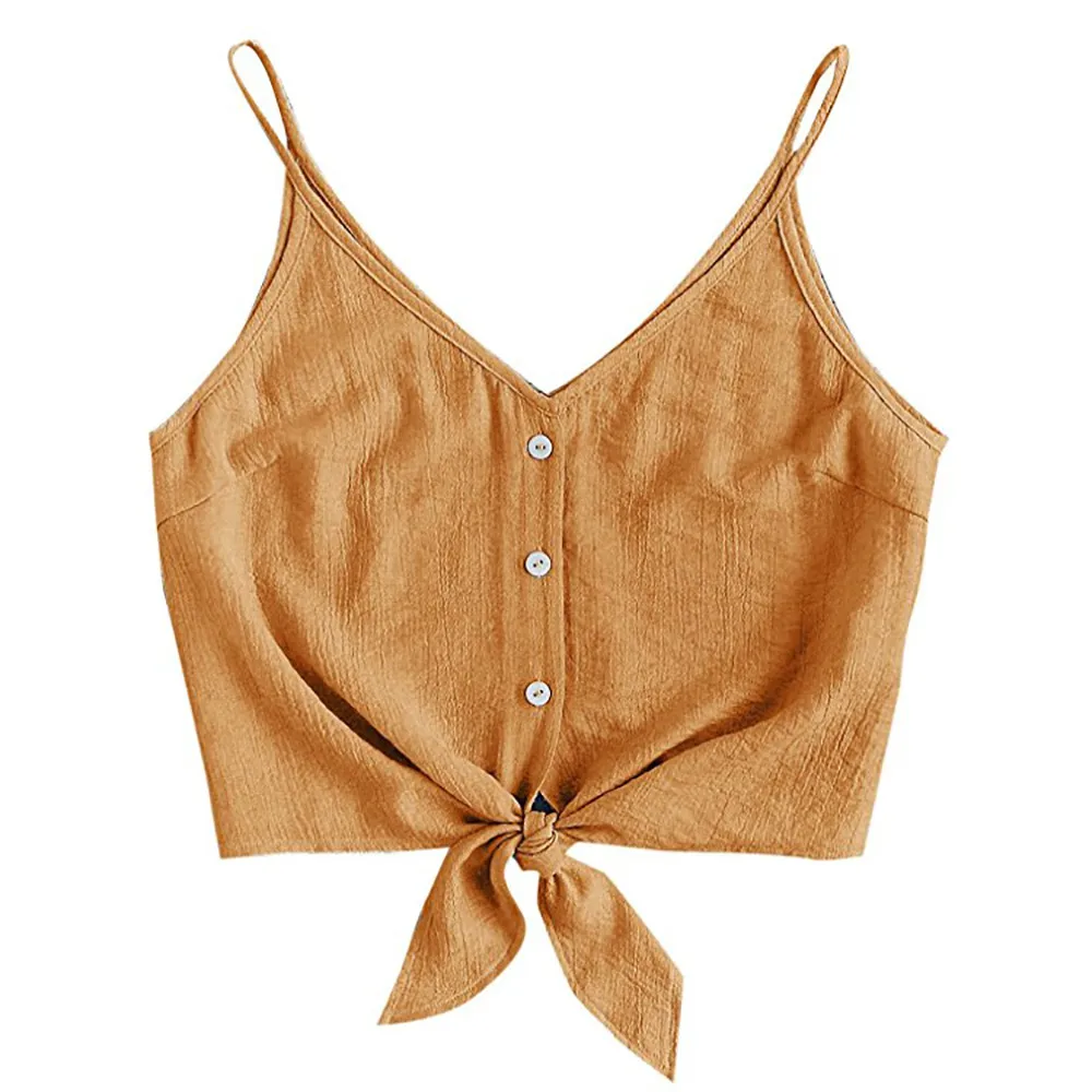 

Crop Tops 2019 Women Sexy Strappy Button Sleeveless Bow Crop Top Vest Tank Shirt Blouse Tops Camisole regata feminino gothic L2