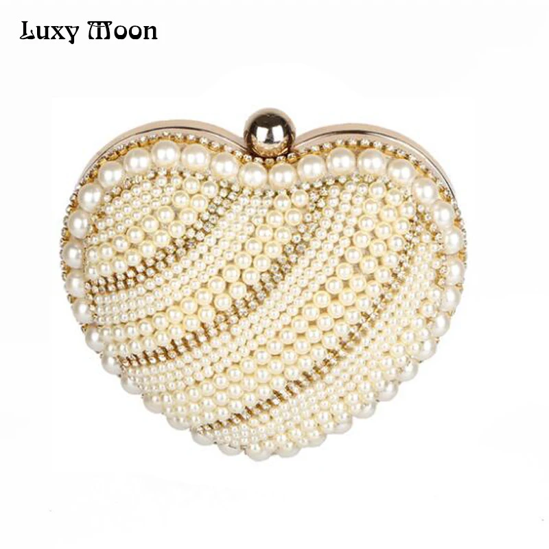 

Mini Women Heart Pearl Bag Fashion Evening Bag Peach Heart Beaded Part Club Day Clutch Best Shoulder Bag Mobile Phone Case ZD399
