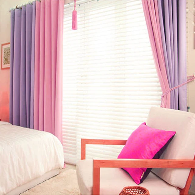 korean purple/pink blackout curtains for living room kitchen bedroom