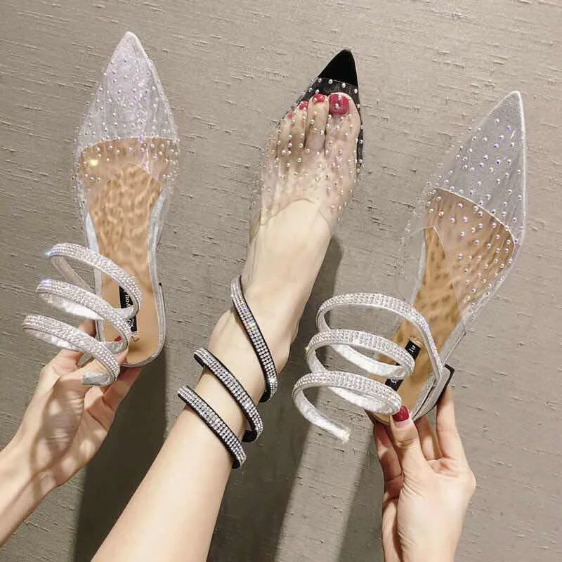 

Peep Toe Crystal Snake Ankle Strap Women Sandals 2019 Summer Hot Sale Fashion Ladies Party Shoes