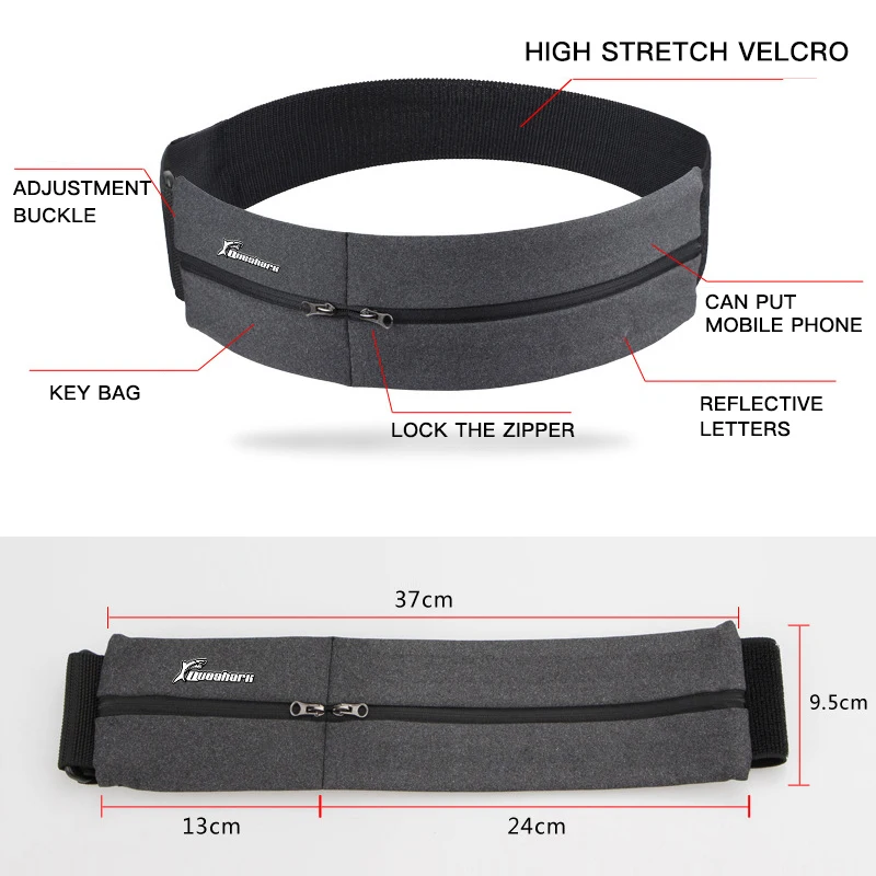  Queshark Elastic Waistband Sport Bag Double Zipper Pocket Waist Bag Running Gym Yoga Waist Belt Pac - 33041244751