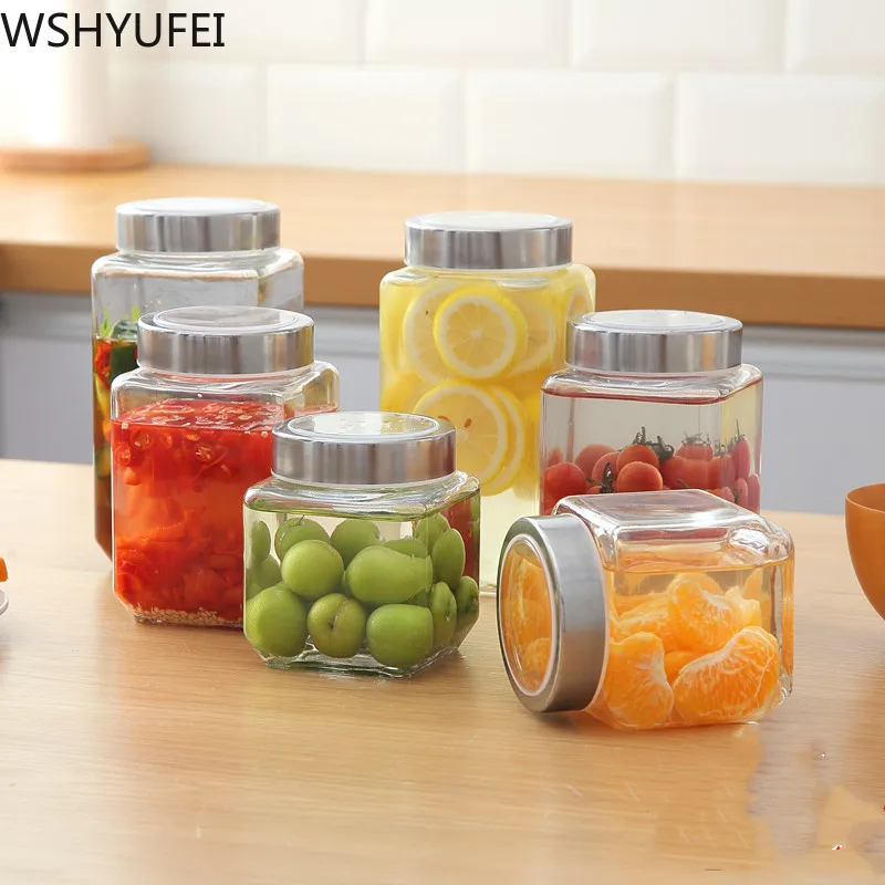 

Glass sealed cans with lid moisture-proof grain storage tank food biscuit candy jar pickle jar kitchen accessories WSHYUFEI
