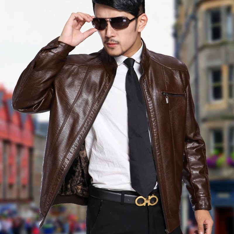 Men Leather Jacket 2019 Spring Autumn Mens Leather Jackets Stand Collar
