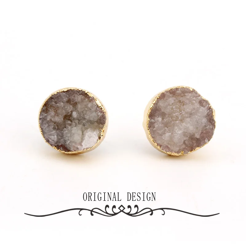 

Dayoff 1pair Chic Natural Druzy Stone Earing Fashion Simple Stud Earrings Gold Color Round Drusy Earstud For Women Jewelry DE35