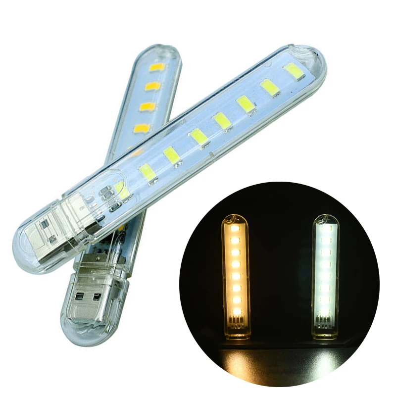 Мини USB светодиодный фонарик 8LED рабочий свет портативный лампа белый/теплый