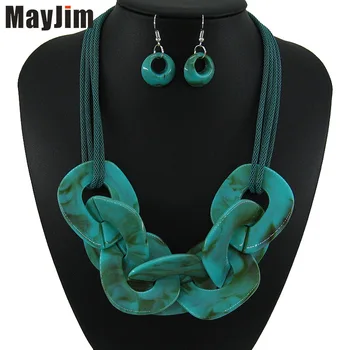 

Fashion Vintage multi-storey chain natural texture Resin jewelry sets Tribal Multi luxury Statement female Bohemian