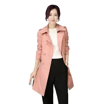 

Fashion Women 2019 Autumn Winter Casual Slim Double-Breasted Trench Coats Female Solid Turn-Down Collar Windbreaker Outwear V538