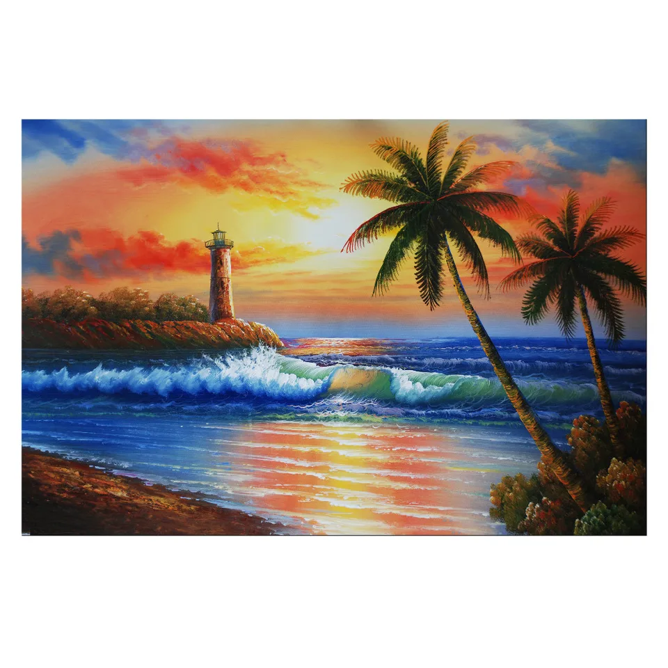 Landschaft Olgemalde Sonnenuntergang Unter Dem Meer Leinwand Hd