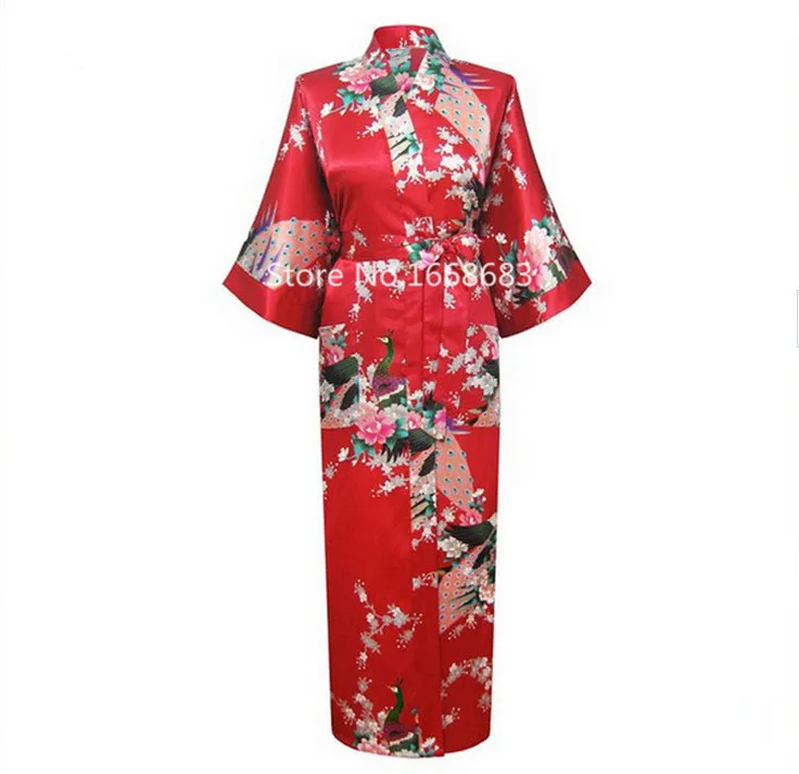 Розовый Свадебный халат для невесты, подружки невесты, китайский женский длинный халат из искусственного шелка, кимоно, платье, сексуальное нижнее белье, одежда для сна с цветами размера плюс 3XL - Цвет: Red