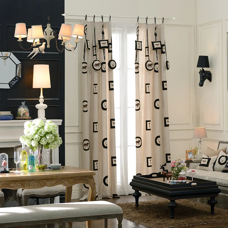 Embroidery horse keys curtains cotton and linen curtain quality plain window curtains for living room custom made door curtain Embroidery horse keys curtains cotton and linen curtain quality plain window curtains for living room custom made door curtain