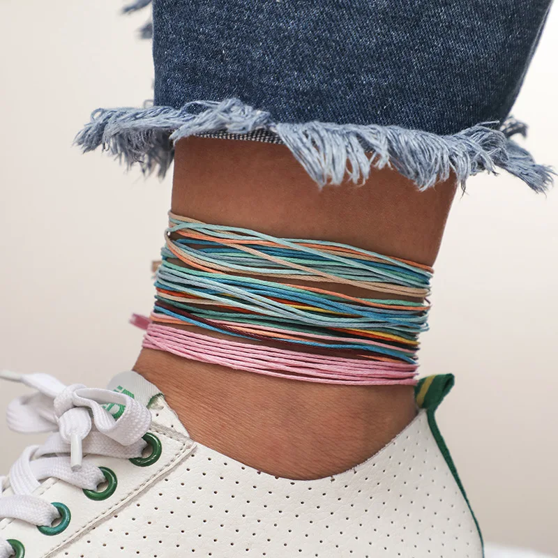 

2019 Beach Style Women's Six Set Anklets Colorful Rope Woven Anklets