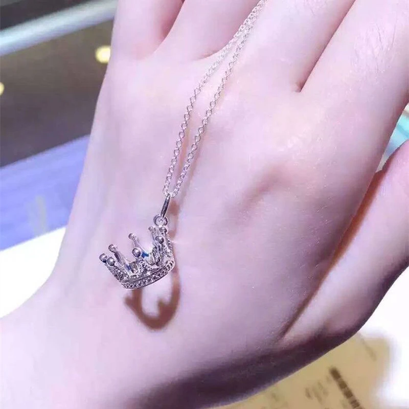 

New Hot Crown Pendant Necklace Clavicle Necklace Women Girl Choker Birthday Gift 925 Sterling Silver Jewelry