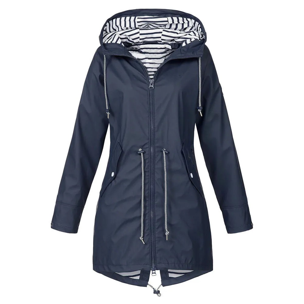 

coats and jackets women Solid Rain Outdoor Waterproof Hooded Raincoat Windproof fashion jacket women 2018Oct11