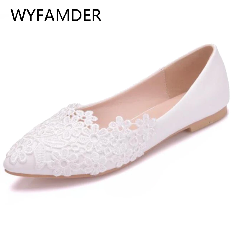 WYFAMDER/2020 свадебные туфли на плоской подошве женские лоферы с кружевными цветами