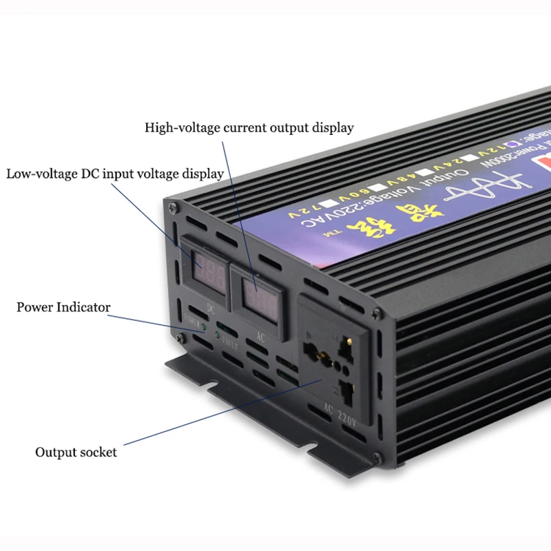 Инвертор 12 В 220 В автомобильный инвертор 4000 Вт 2000 Вт мощность чистая синусоида мощность Инвертор Трансформатор преобразователь дисплей питание от 12 до 220